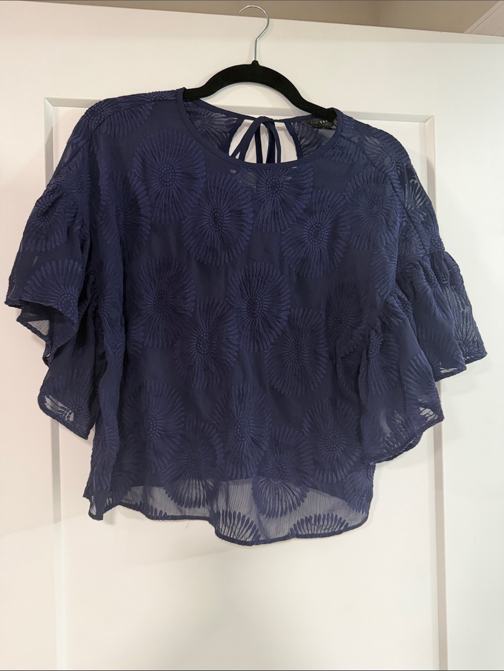 Ted Baker Navy Textured Floral Tie-Back Blouse Sz 2